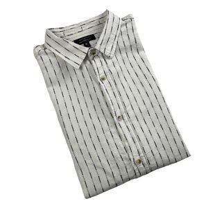 Banana Republic Men’s Short Sleeve Button Up Linen Blend White Black Stripe-XL